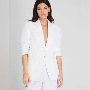 Club Monaco Relaxed Single Breasted Linen Blend Blazer Off White Size 2